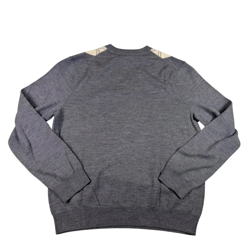 Banana Republic Mens Grey Argyle V-Neck Extra Fine Merino Wool Sweater‎ Large